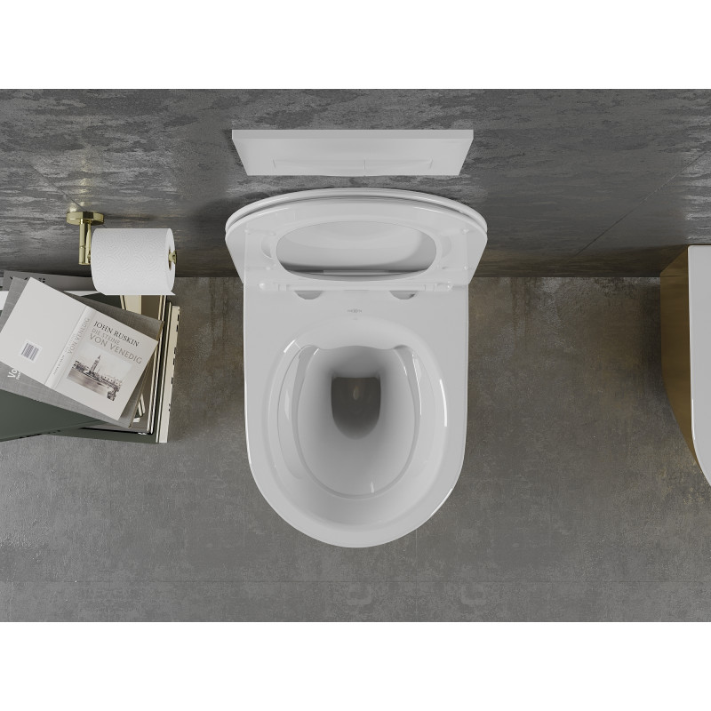 Mexen Lena Rimless WC csésze lassú záródású slim duroplast ülőkével, fehér/arany - 30224006
