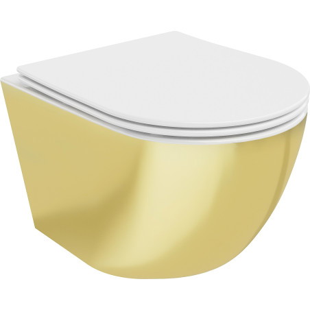 Mexen Lena Rimless WC csésze lassú záródású slim duroplast ülőkével, fehér/arany - 30224006