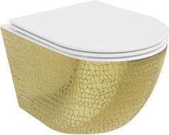 Mexen Lena Rimless WC csésze lassan záródó slim duroplast üléssel, fehér/arany pikkely minta - 30224008