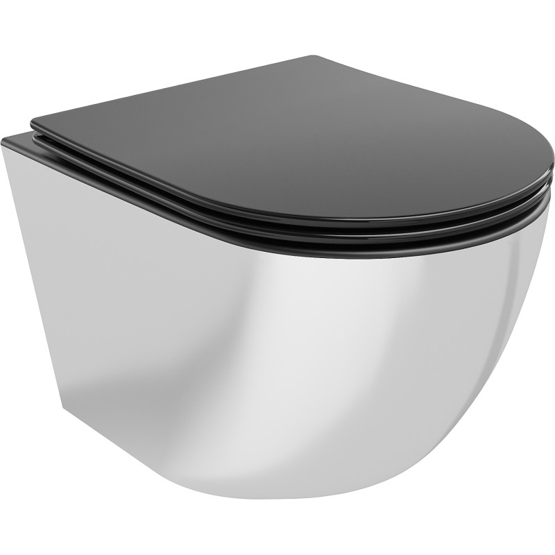Mexen Lena vas de toaletă Rimless cu capac cu cădere lentă slim, duroplast, negru mat/argintiu - 30224074