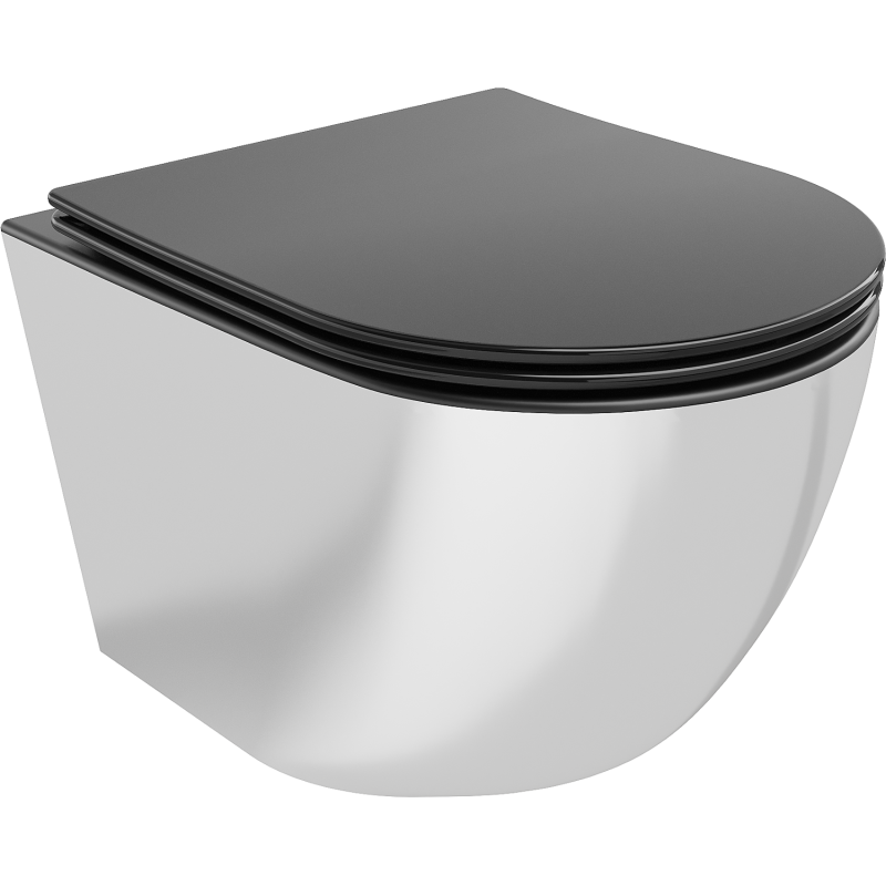 Mexen Lena vas WC Rimless cu capac slim cu închidere lentă, duroplast, negru mat/argintiu - 30224074