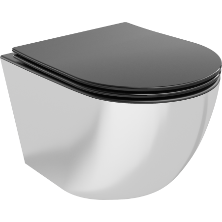 Mexen Lena vas WC Rimless cu capac slim cu închidere lentă, duroplast, negru mat/argintiu - 30224074
