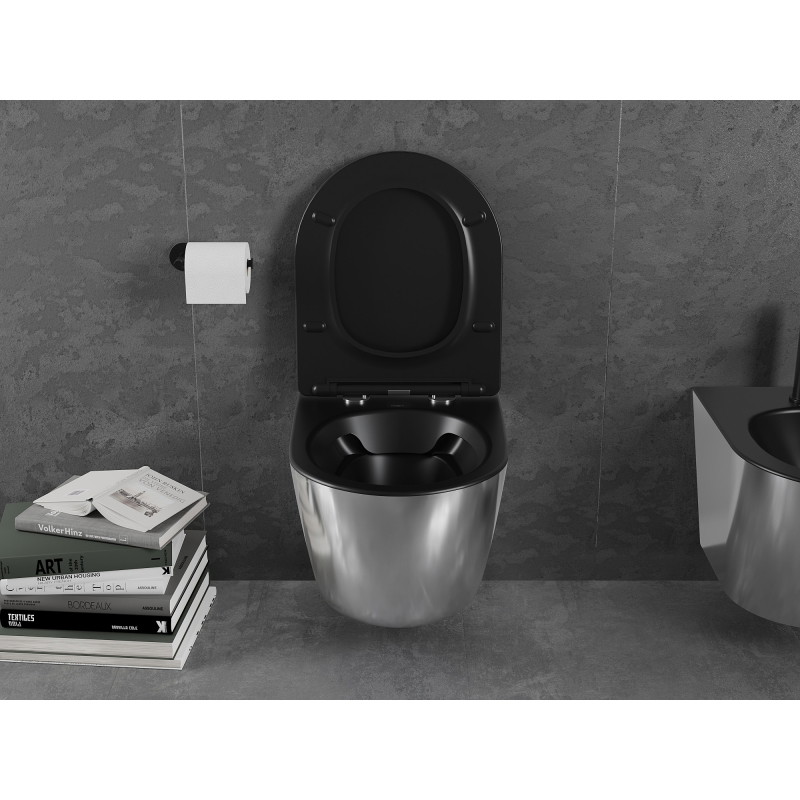 Mexen Lena Rimless WC csésze lassan záródó vékony duroplast, fekete matt/ezüst - 30224074