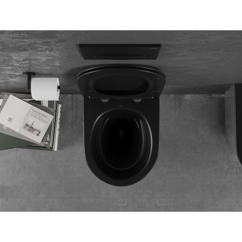 Mexen Lena Rimless WC csésze lassan záródó slim deszkával, duroplast, fekete matt/ezüst - 30224074