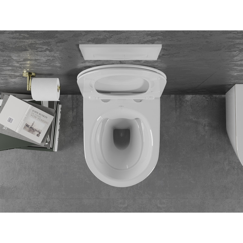 Mexen Lena Rimless WC csésze lassan záródó slim duroplast üléssel, fehér/arany vonal - 30224005