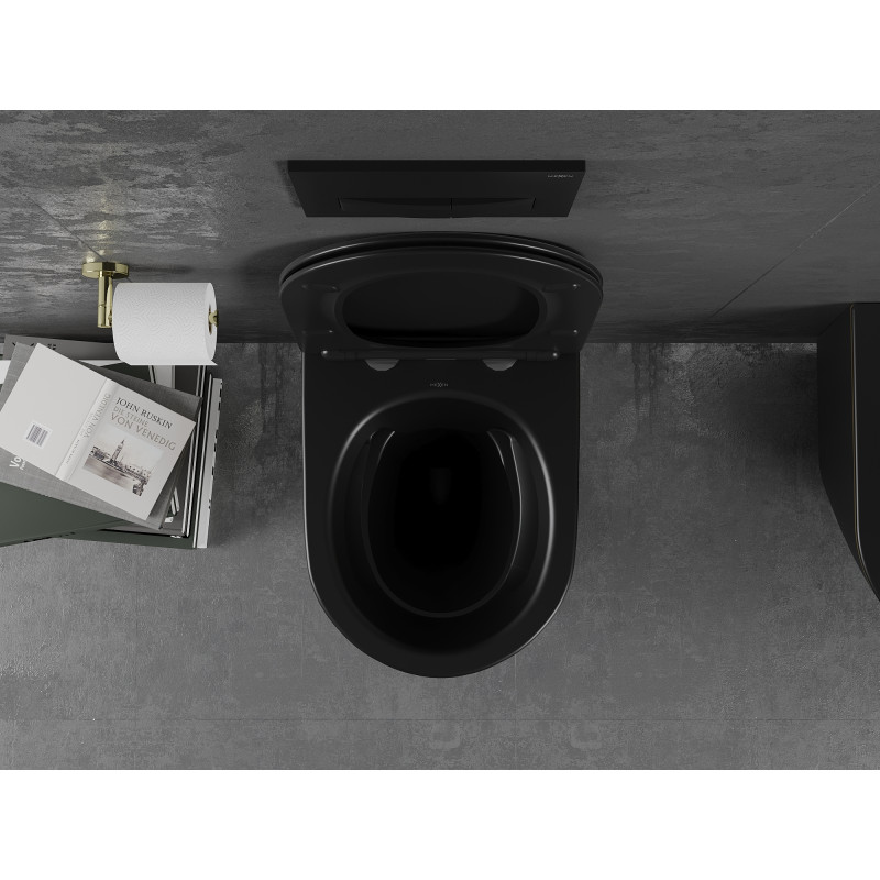 Mexen Lena Rimless WC csésze lassan csukódó, vékony duroplast üléssel, fekete matt/arany vonal - 30224075