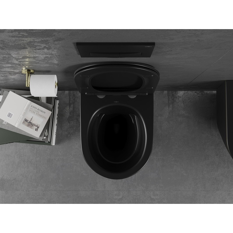 Mexen Lena Rimless WC csésze lassan záródó slim duroplast ülőkével, fekete matt/arany vonal - 30224075