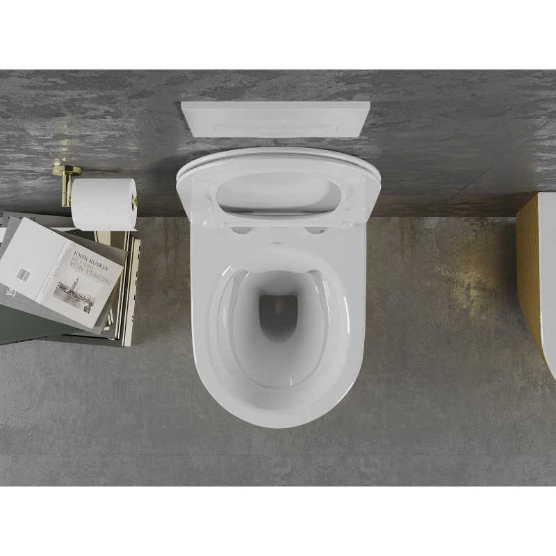 Mexen Lena Rimless wc tálca lassan záródó slim duroplaszt ülőkével, fehér/arany vonalminta - 30224007