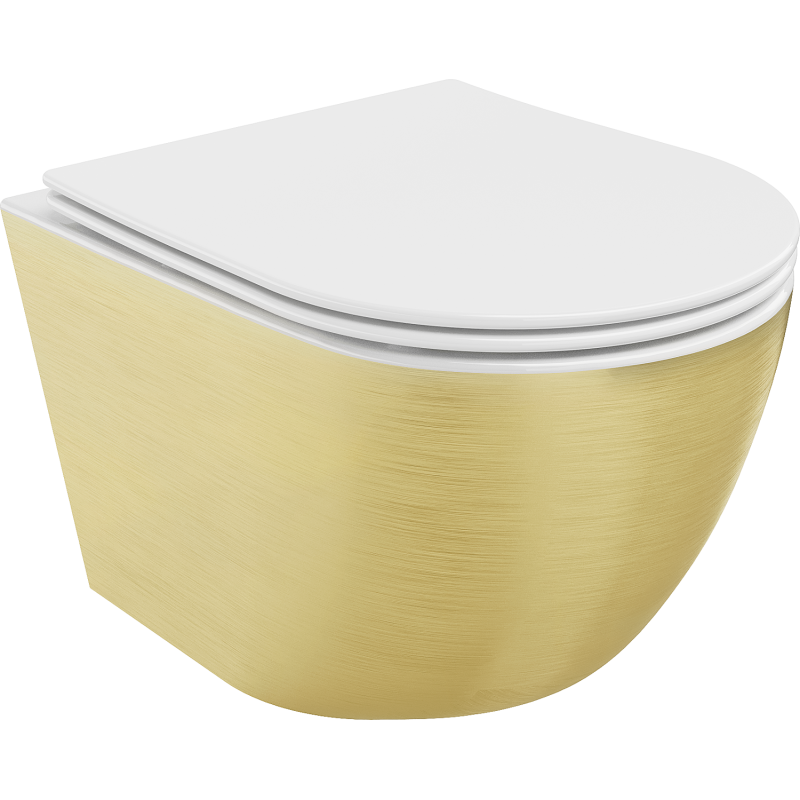 Mexen Lena vas wc rimless cu capac slim cu închidere lentă, duroplast, alb/auriu model linii - 30224007