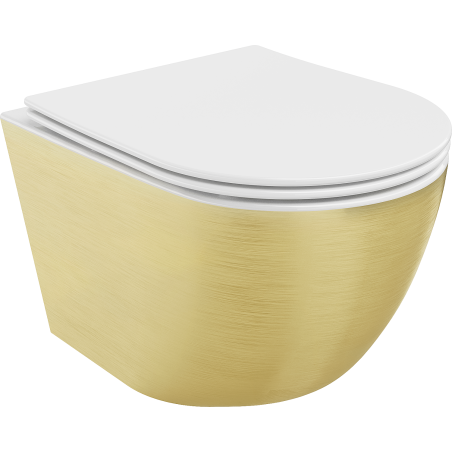 Mexen Lena vas wc rimless cu capac slim cu închidere lentă, duroplast, alb/auriu model linii - 30224007
