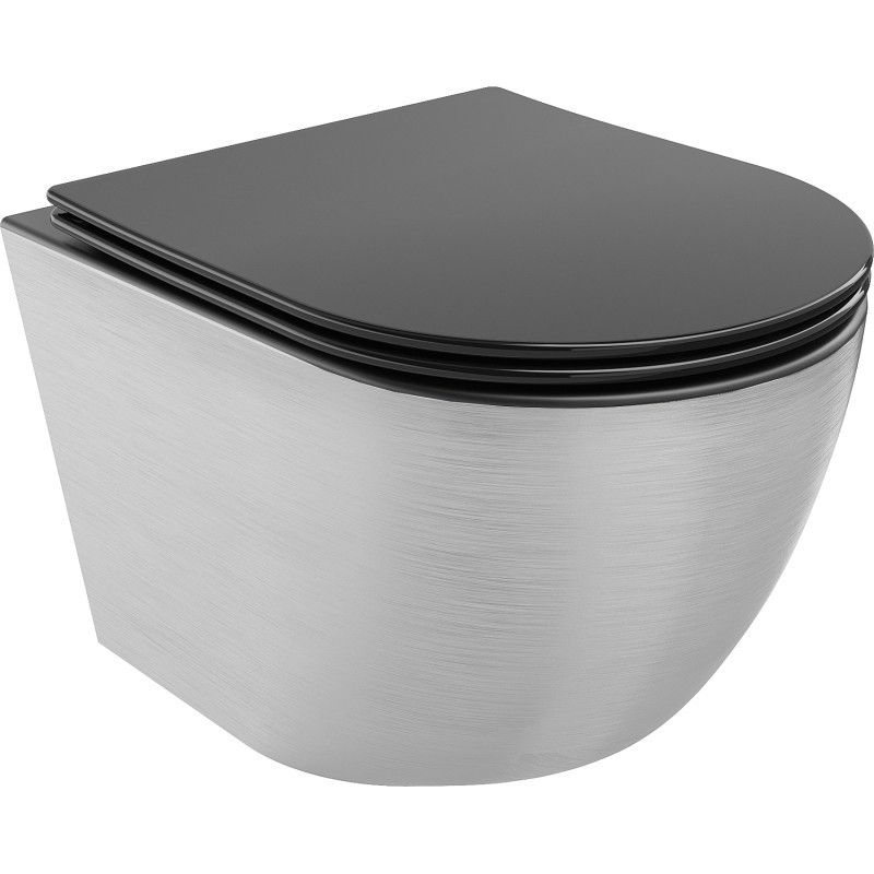 Mexen Lena Rimless WC csésze lassan záródó, vékony duroplaszt ülőkével, fekete matt/ezüst vonal minta - 30224073