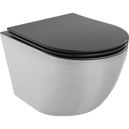 Mexen Lena vas wc Rimless cu capac cu cădere lentă slim, duroplast, negru mat/model argintiu linii - 30224073
