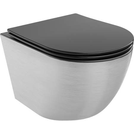 Mexen Lena vască wc Rimless cu scaun cu închidere lentă slim, duroplast, negru mat/model argintiu linii - 30224073