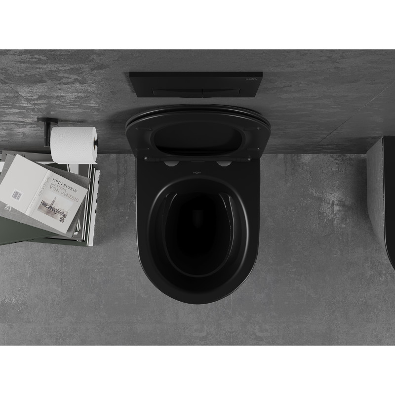 Mexen Lena Rimless WC csésze lassan záródó slimmal, duroplast, fekete matt/ezüst vonal minta - 30224073