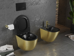 Mexen Lena perem nélküli wc csésze leeresztő automatikás ülőkével, duroplast, Fekete matt/arany vonalas minta - 30224077