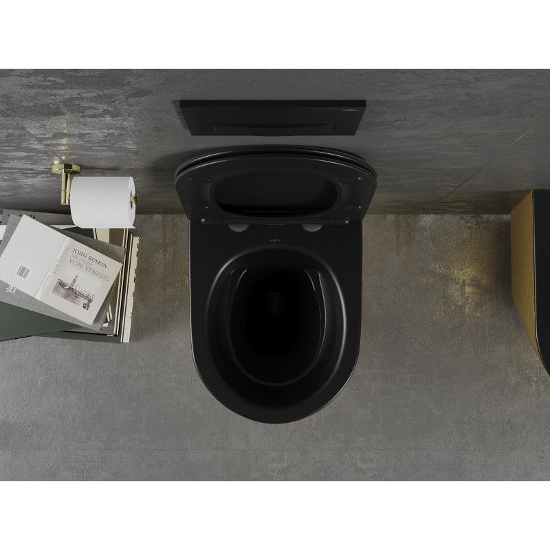 Mexen Lena vas wc fără margini cu capac cu închidere lentă slim, duroplast, negru mat/model auriu linii - 30224077