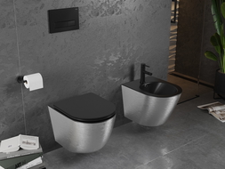 Bidet suspendat Mexen Lena, negru mat/model argintiu linii - 35224873