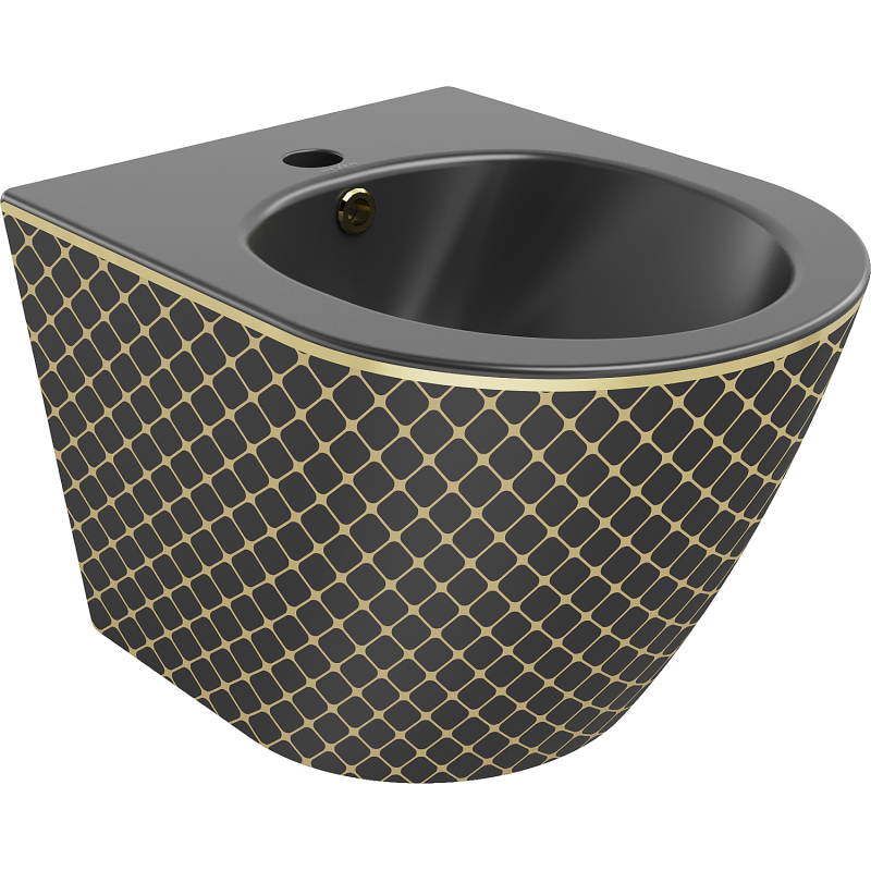 Mexen Lena bideu suspendat, negru mat/model grilaj auriu - 35224879