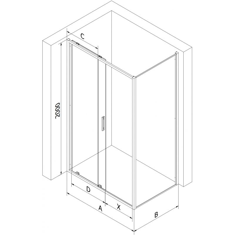 Mexen Exo 125 x 120 cm-es tolóajtós zuhanykabin, átlátszó, króm - 8151-125-120-01-00