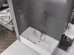 Mexen Velar L kádparaván 2 szárnyú toló 100 x 150 cm, áttetsző, csiszolt réz - 896-100-003-01-65