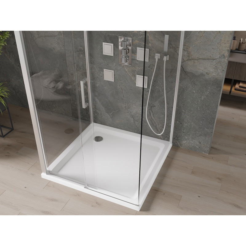 Mexen Omega-3S cabina de duș 3-ziduri, glisantă 100x100 cm, transparent, crom + cadă Flat - 825-100-100-01-00-3s-4010