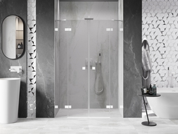 Mexen Lunar Duo nyíló zuhanyajtó 160 cm, átlátszó, fehér - 834D-160-000-20-00