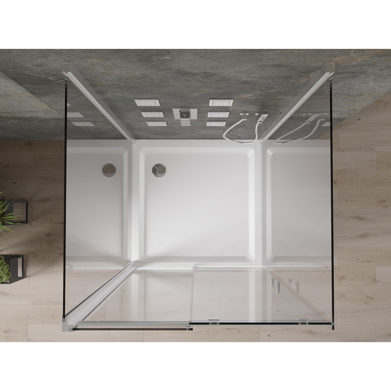 Mexen Omega-3S cabina de duș 3-ziduri, glisantă 100x100 cm, transparent, crom + cadă Flat - 825-100-100-01-00-3s-4010