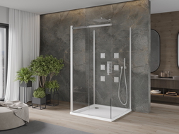 Mexen Omega-3S cabina de duș cu 3 pereți, culisantă 100x100 cm, transparentă, crom + cadă duș Flat - 825-100-100-01-00-3s-4010