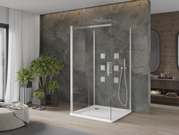 Mexen Omega cabină de duș 3-perete, glisantă 100 x 100 cm, transparent, crom + cădiță Flat - 825-100-100-01-00-3s-4010