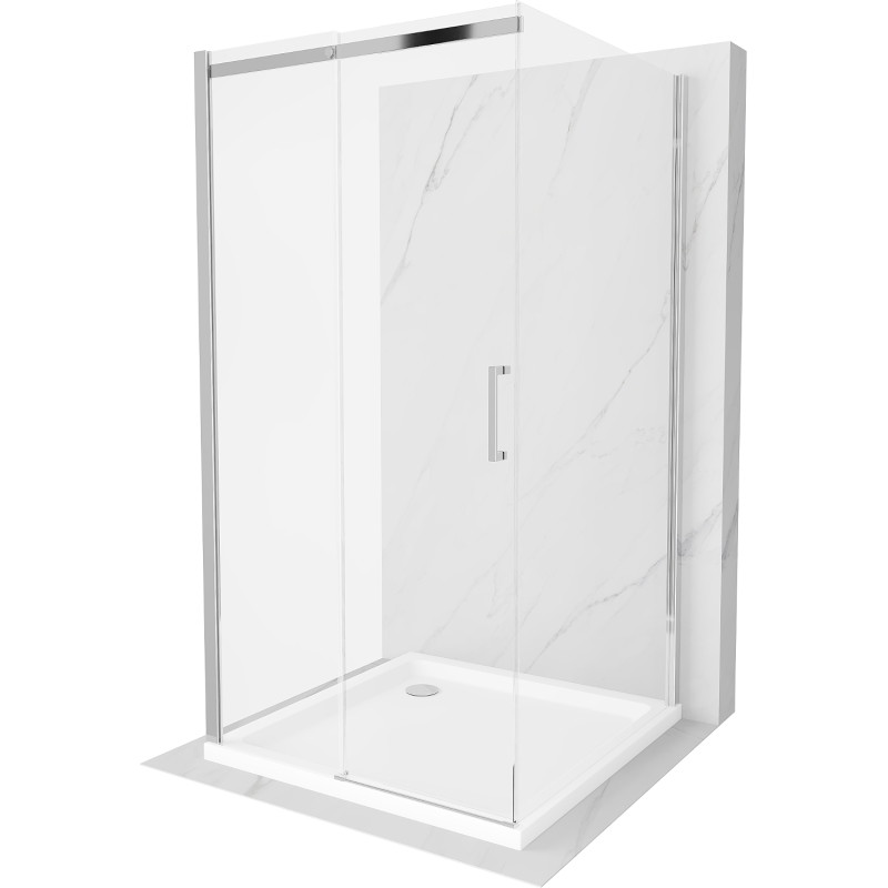 Mexen Omega-3S cabina de duș cu 3 pereți, glisantă 100x100 cm, transparent, crom + cadă Flat - 825-100-100-01-00-3s-4010