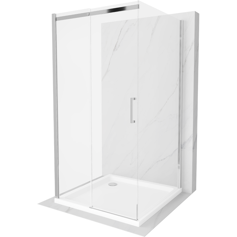Mexen Omega cabină de duș 3-perete, glisantă 100 x 100 cm, transparent, crom + cădiță Flat - 825-100-100-01-00-3s-4010