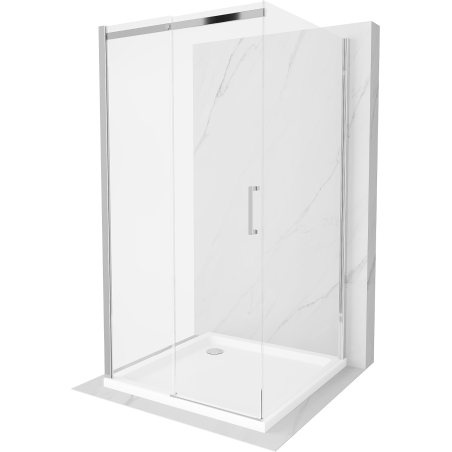 Mexen Omega cabină de duș 3-perete, glisantă 100 x 100 cm, transparent, crom + cădiță Flat - 825-100-100-01-00-3s-4010