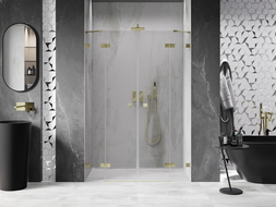 Mexen Lunar Dupla kinyitható zuhanyajtó 160 cm, átlátszó, arany szálcsiszolt - 834D-160-000-55-00