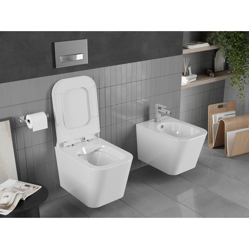 Mexen Teo vas de toaletă fără ramă cu capac slim cu închidere lentă, duroplast, alb lucios - 30850700