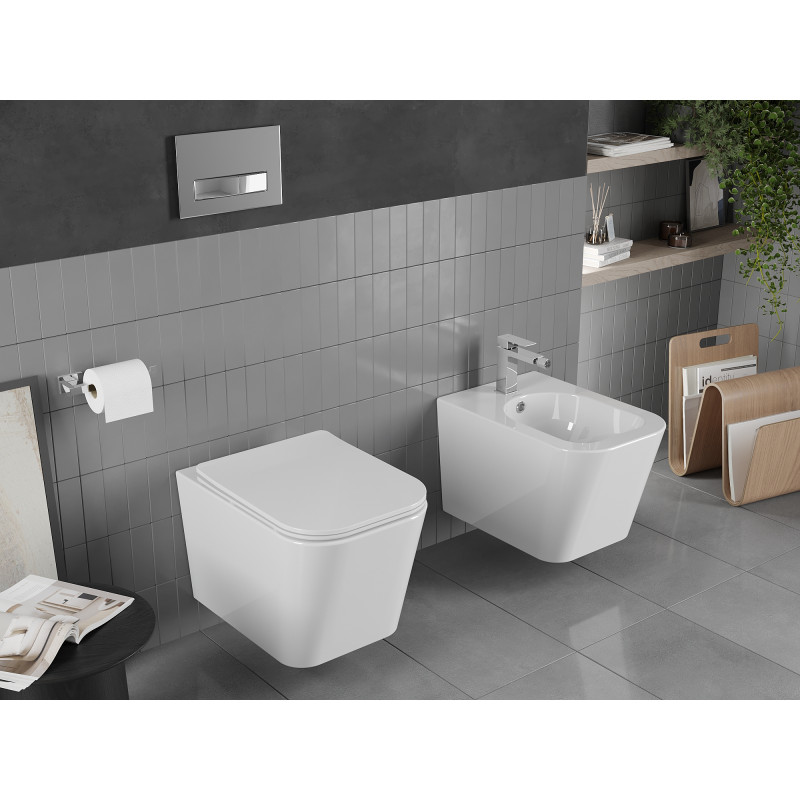 Mexen Teo Rimless WC csésze lassan záródó slim üléssel, duroplast, fényes fehér - 30850600