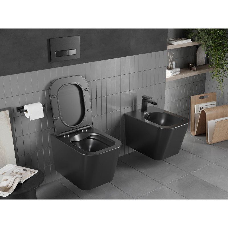 Mexen Teo Rimless WC csésze lassan záródó, slim duroplast ülőkével, fekete matt - 30850685