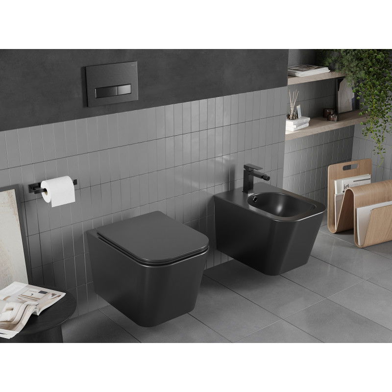 Mexen Teo Rimless WC csésze lassan záródó, slim duroplast ülőkével, fekete matt - 30850685