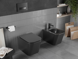 Mexen Teo Rimless WC csésze lassan záródó slim deszkával, duroplast, fekete matt - 30850685