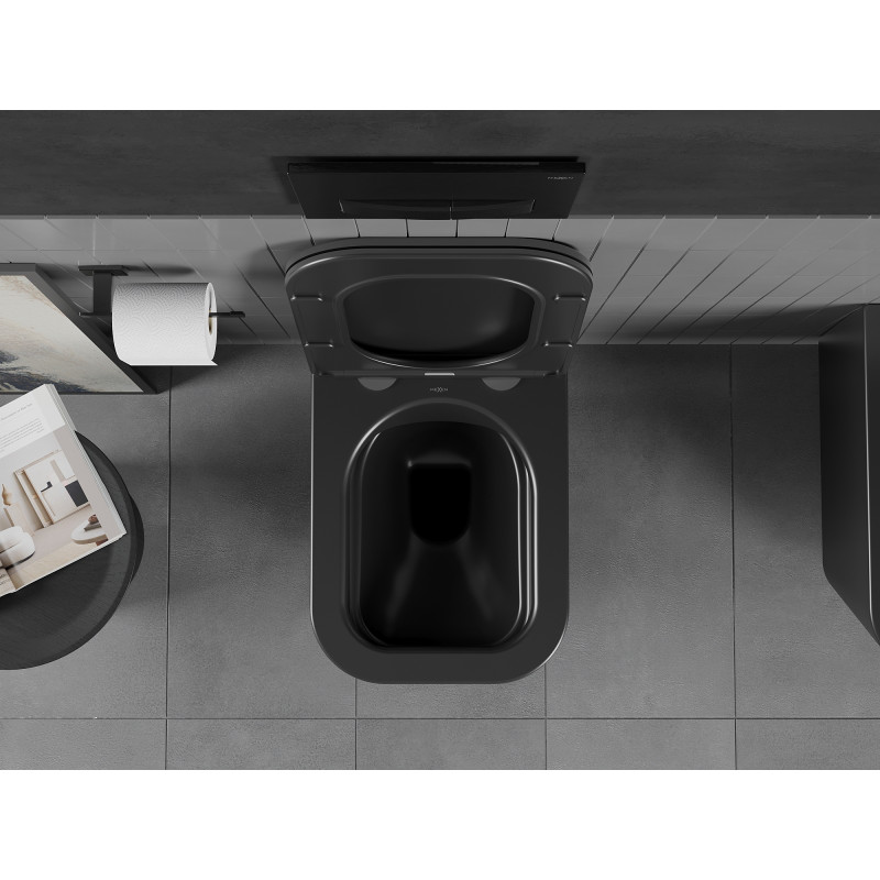 Mexen Teo Rimless WC csésze lassan záródó slim deszkával, duroplast, fekete matt - 30850685