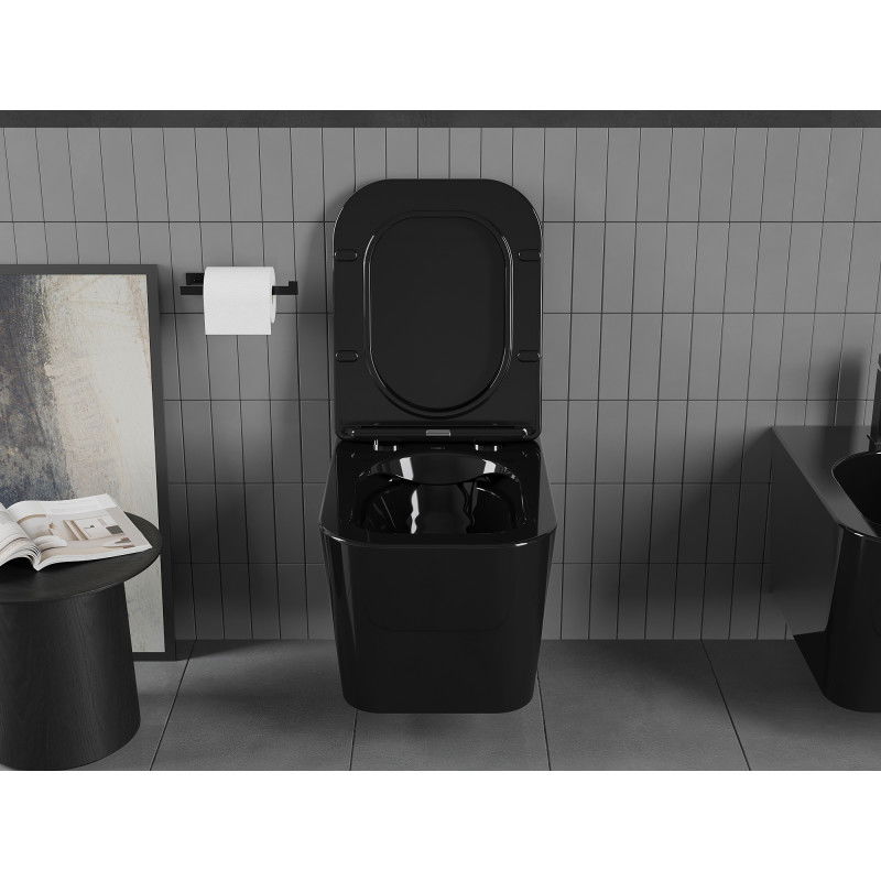 Mexen Teo Rimmentes WC-csésze lassú záródású vékony üléssel, duroplast, fekete fényes - 30854070