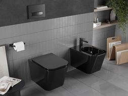 Mexen Teo perem nélküli wc csésze leeresztő automatikás ülőkével, Duroplaszt, Fekete - 30854070