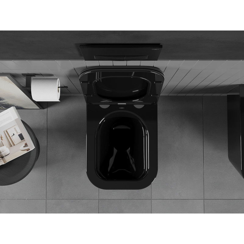 Mexen Teo Rimmentes WC-csésze lassú záródású vékony üléssel, duroplast, fekete fényes - 30854070