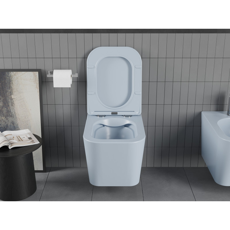Mexen Teo Rimless WC csésze lassan záródó vékony üléssel, duroplast, szürke-kék matt - 30854069