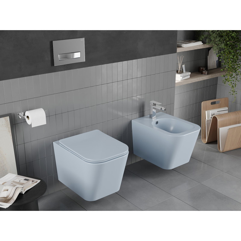 Mexen Teo Rimless WC csésze lassan záródó vékony üléssel, duroplast, szürke-kék matt - 30854069