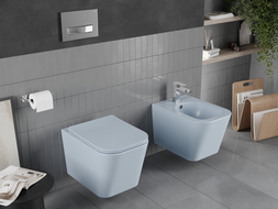 Mexen Teo Rimless WC csésze lassan záródó slim üléssel, duroplast, szürke-kék matt - 30854069