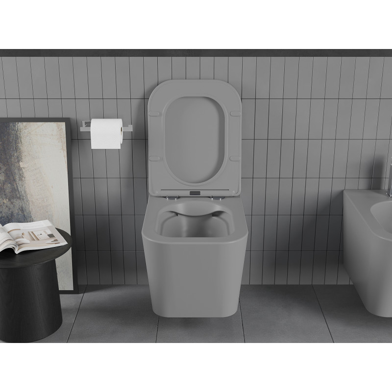 Mexen Teo Rimless WC csésze lassan záródó, keskeny duroplaszt ülőkével, világosszürke matt - 30854061