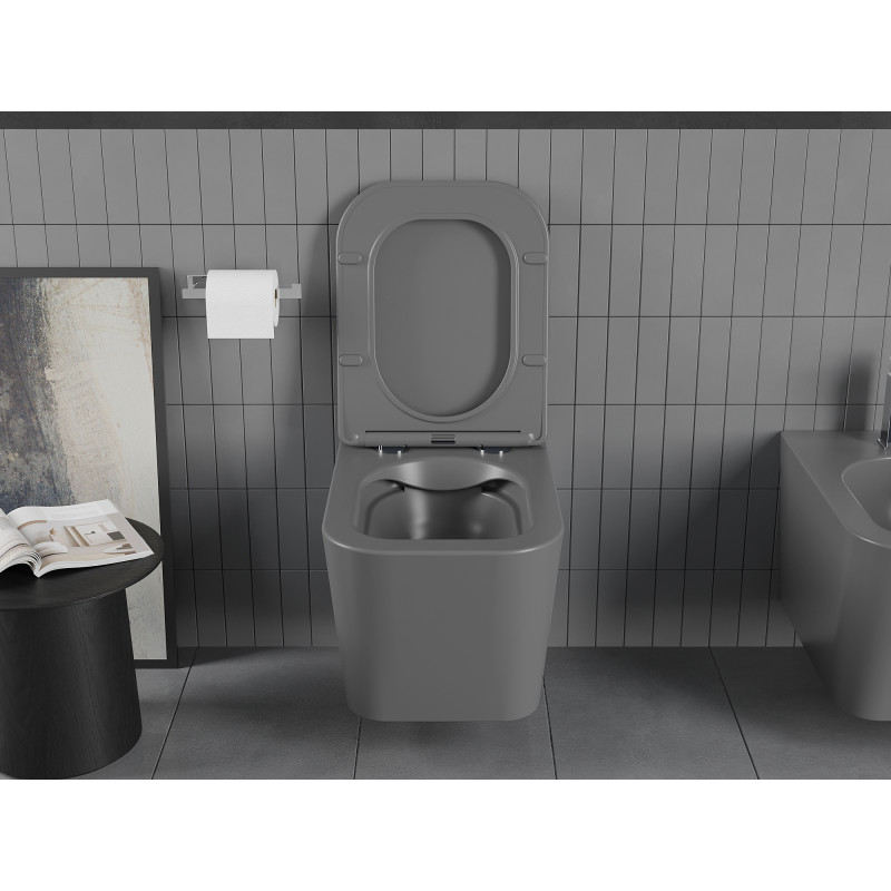 Mexen Teo Rimless wc csésze lecsukódó slim tetővel, duroplast, sötét szürke matt - 30854071