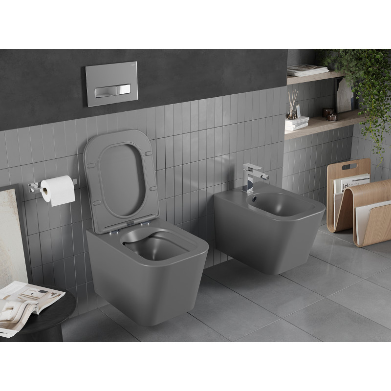 Mexen Teo vas WC fără margine cu capac cu cădere lentă slim, duroplast, gri închis mat - 30854071