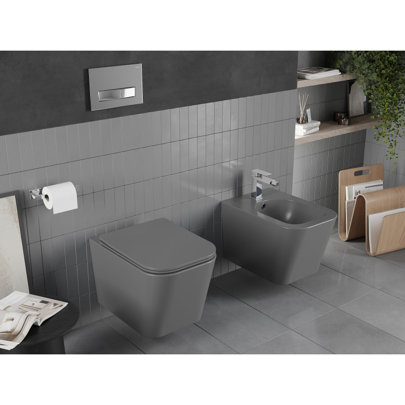 Mexen Teo vas WC fără margine cu capac cu cădere lentă slim, duroplast, gri închis mat - 30854071
