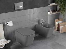 Mexen Teo Rimless wc csésze lecsukódó slim tetővel, duroplast, sötét szürke matt - 30854071